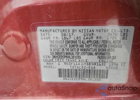 2017 Nissan Versa Note S z USA, uszkodzony, nr VIN 3N1CE2CP9HL381285